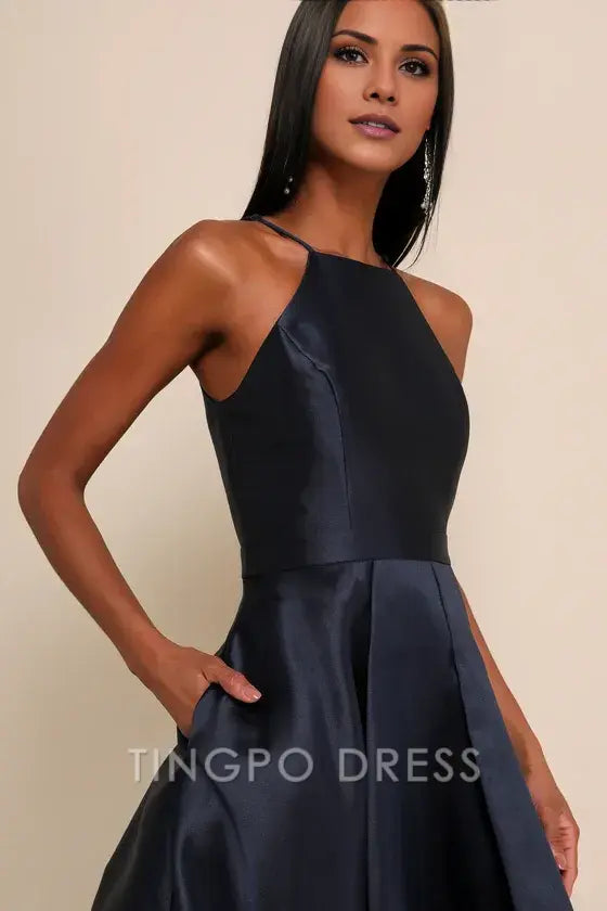 TingPo Wholesale Signature Elegance Broadway Show Navy Blue High-Low Gown formal wear dresses