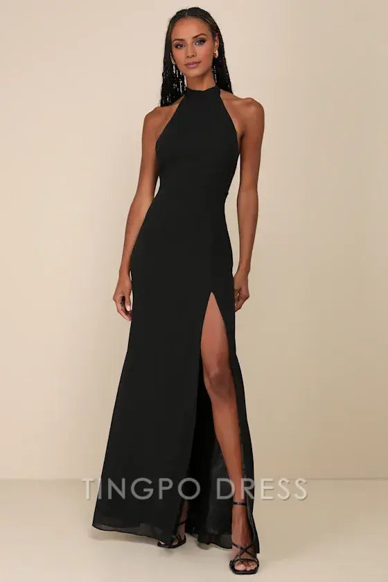 TingPo Wholesale Signature Elegance Captured Your Heart Black Halter Maxi Dress formal wear dresses