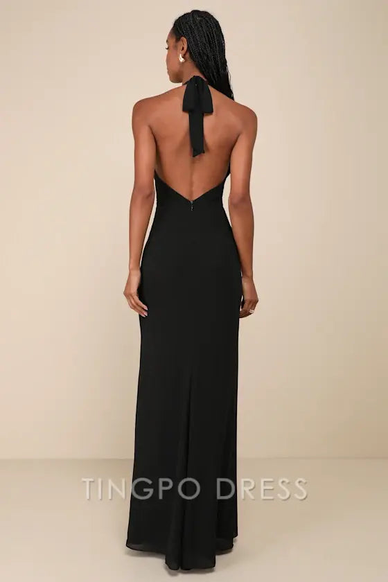 TingPo Wholesale Signature Elegance Captured Your Heart Black Halter Maxi Dress formal wear dresses