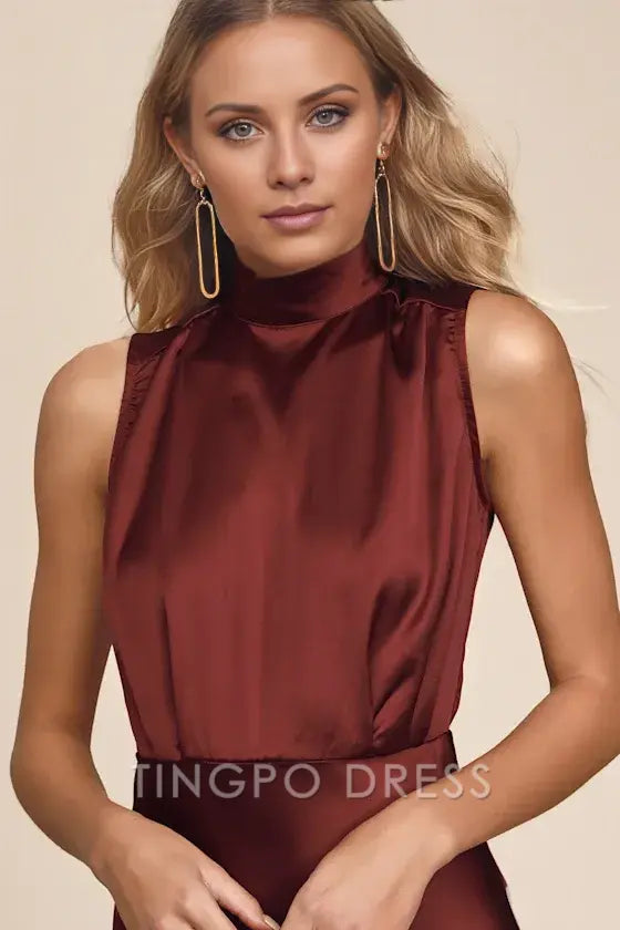 TingPo Wholesale Signature Elegance Classic Elegance Wine Satin Maxi Dress formal wear dresses