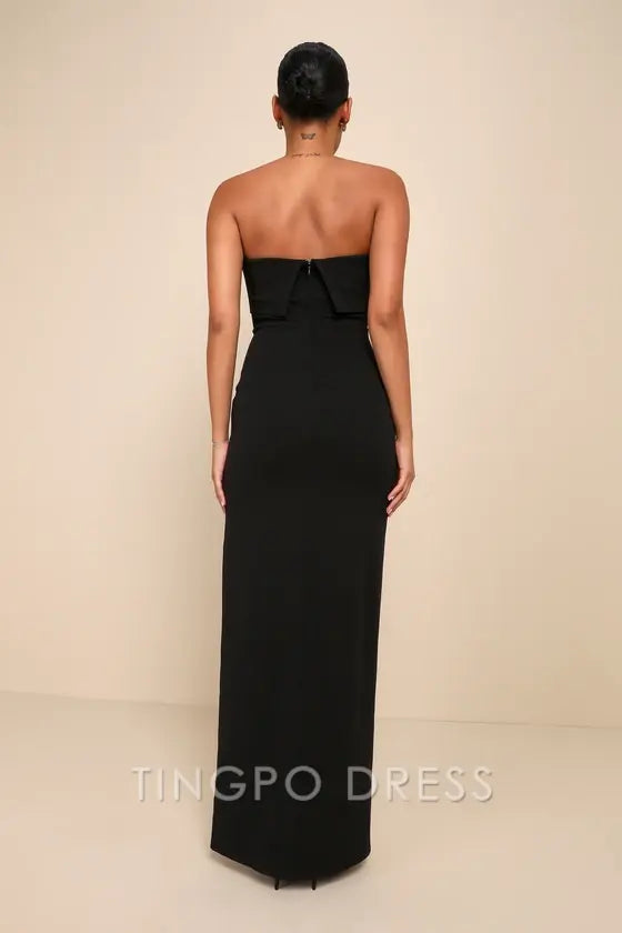 TingPo Wholesale Signature Elegance Consideration Black Strapless Maxi Dress formal wear dresses