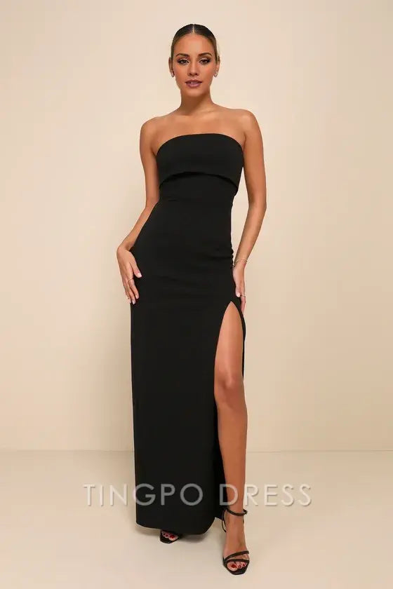 TingPo Wholesale Signature Elegance Consideration Black Strapless Maxi Dress formal wear dresses