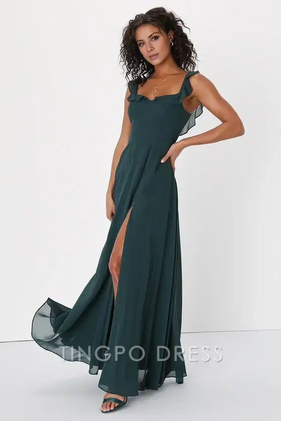 TingPo Wholesale Signature Elegance Dreamy Admiration Emerald Green Ruffled Maxi Dress formal wear dresses