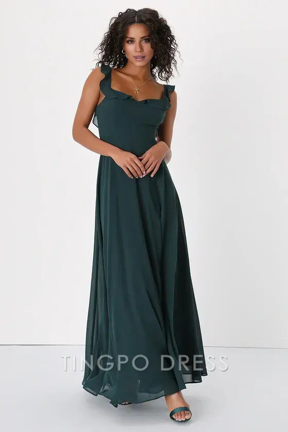 TingPo Wholesale Signature Elegance Dreamy Admiration Emerald Green Ruffled Maxi Dress formal wear dresses