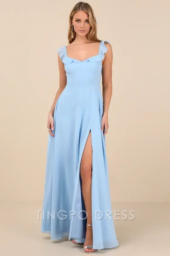 TingPo Wholesale Signature Elegance Dreamy Admiration Light Blue Ruffled Maxi Dress formal wear dresses