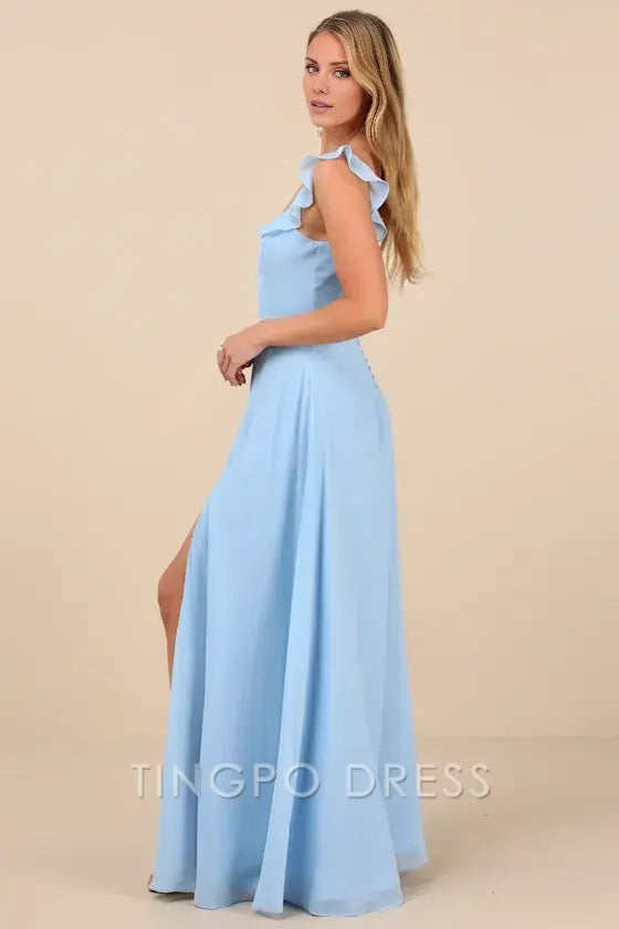 TingPo Wholesale Signature Elegance Dreamy Admiration Light Blue Ruffled Maxi Dress formal wear dresses