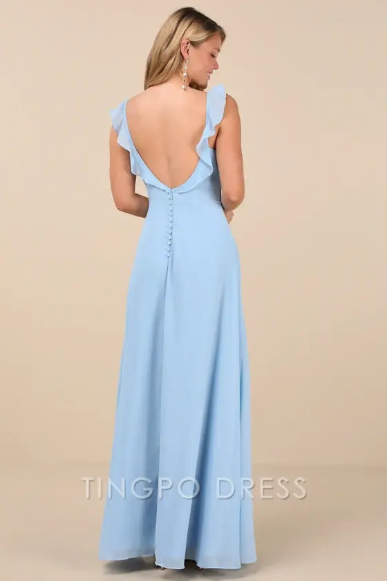 TingPo Wholesale Signature Elegance Dreamy Admiration Light Blue Ruffled Maxi Dress formal wear dresses