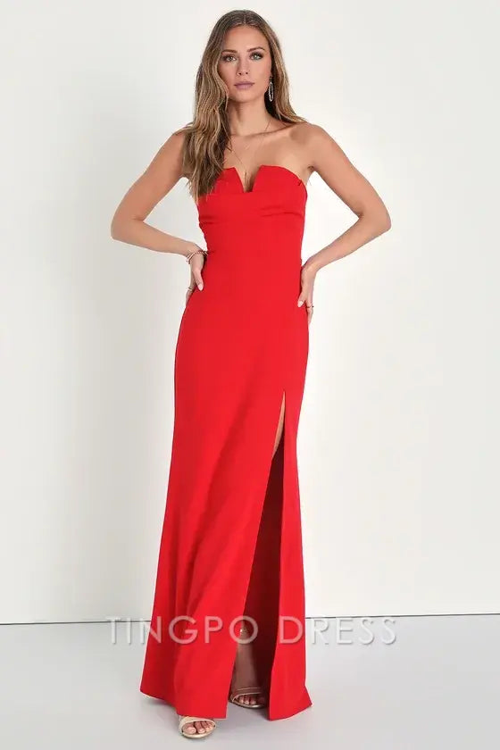 TingPo Wholesale Signature Elegance Effortless Radiance Red Strapless Mermaid Maxi Dress formal wear dresses