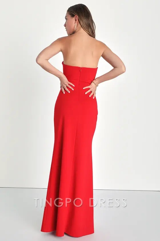 TingPo Wholesale Signature Elegance Effortless Radiance Red Strapless Mermaid Maxi Dress formal wear dresses