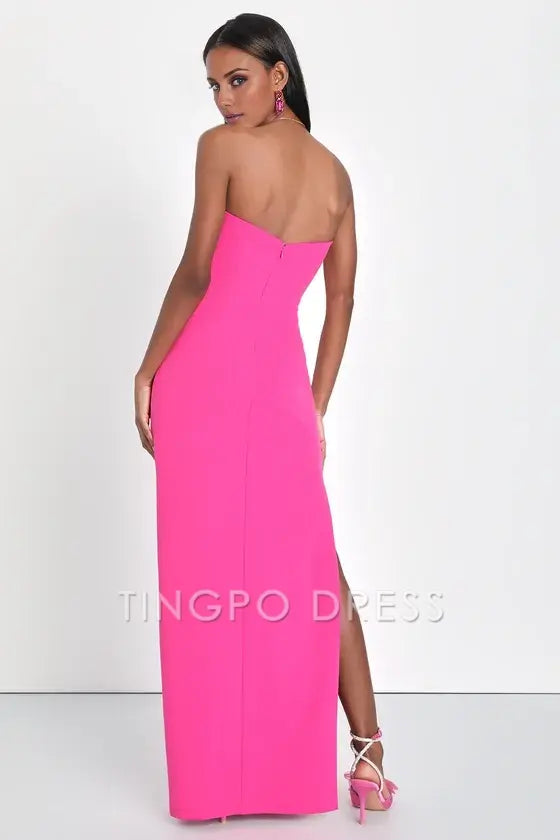 TingPo Wholesale Signature Elegance Elaborate Excellence Hot Pink Strapless Bodycon Maxi Dress formal wear dresses