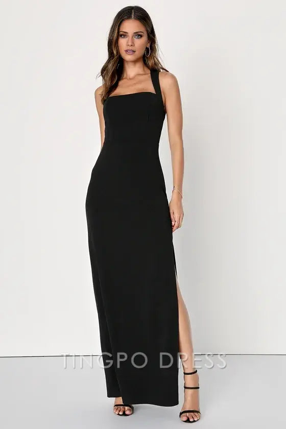 TingPo Wholesale Signature Elegance Glamorous Dedication Black Sleeveless Column Maxi Dress formal wear dresses