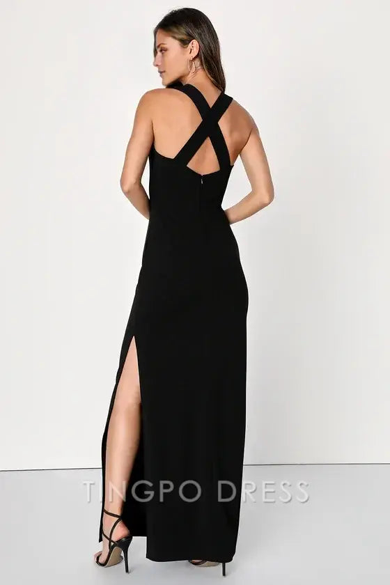 TingPo Wholesale Signature Elegance Glamorous Dedication Black Sleeveless Column Maxi Dress formal wear dresses