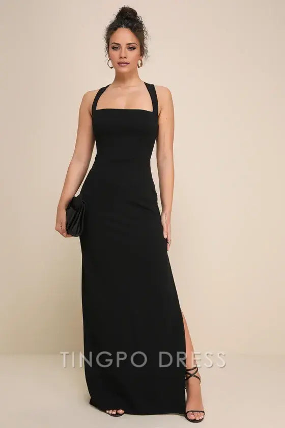 TingPo Wholesale Signature Elegance Glamorous Dedication Black Sleeveless Column Maxi Dress formal wear dresses