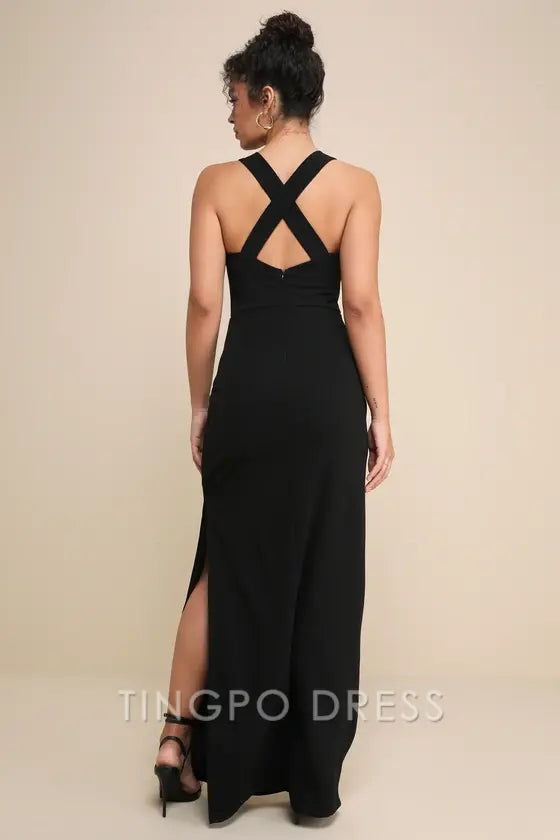 TingPo Wholesale Signature Elegance Glamorous Dedication Black Sleeveless Column Maxi Dress formal wear dresses