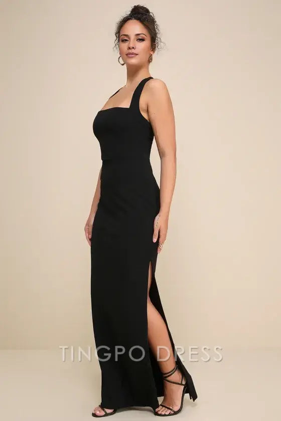 TingPo Wholesale Signature Elegance Glamorous Dedication Black Sleeveless Column Maxi Dress formal wear dresses