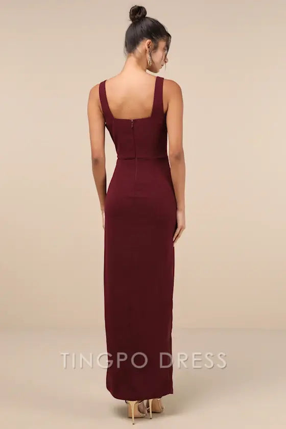 TingPo Wholesale Signature Elegance Glamorous Disposition Burgundy Ruched Maxi Dress formal wear dresses