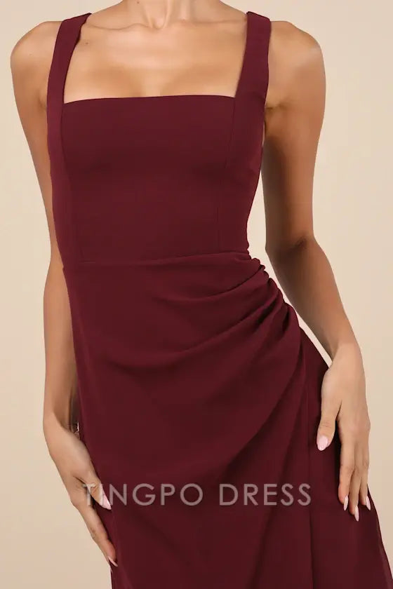 TingPo Wholesale Signature Elegance Glamorous Disposition Burgundy Ruched Maxi Dress formal wear dresses