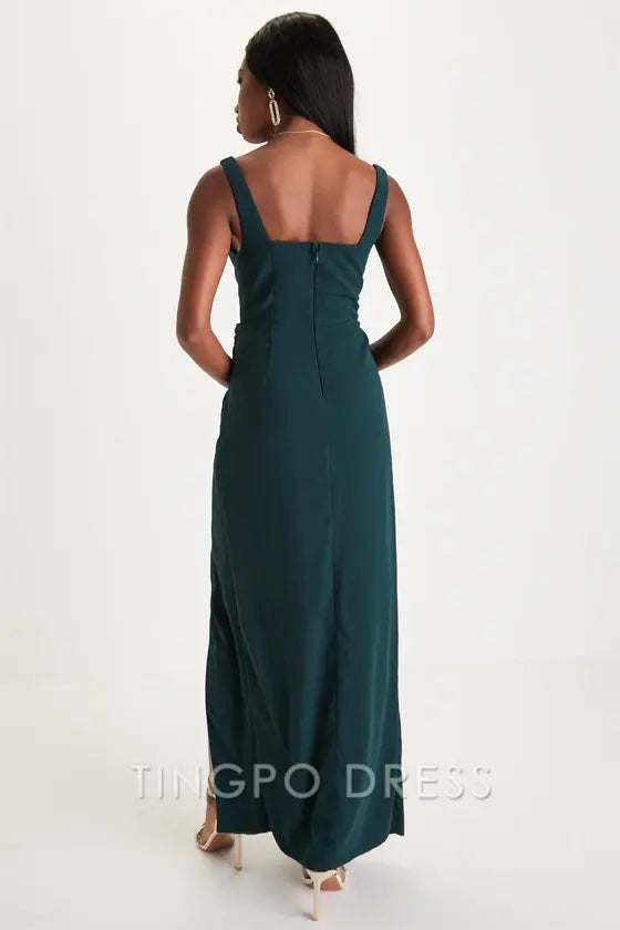 TingPo Wholesale Signature Elegance Glamorous Disposition Emerald Green Ruched Maxi Dress formal wear dresses