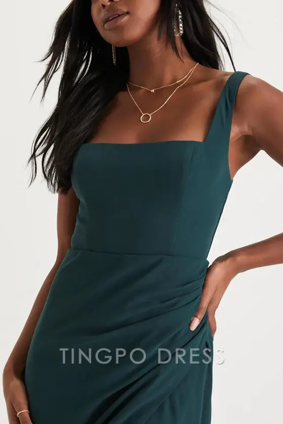 TingPo Wholesale Signature Elegance Glamorous Disposition Emerald Green Ruched Maxi Dress formal wear dresses