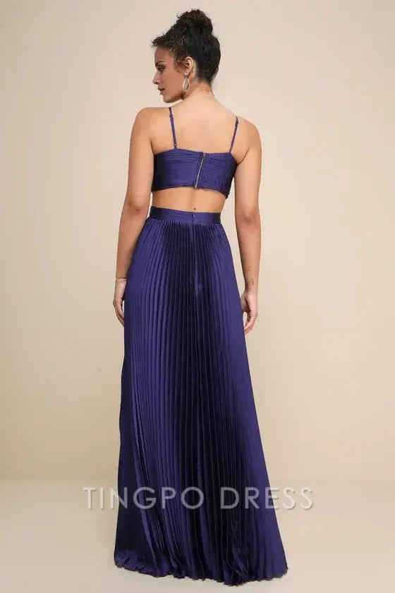 TingPo Wholesale Signature Elegance Got the Glam Navy Blue Pleated Cutout Maxi Dress formal wear dresses