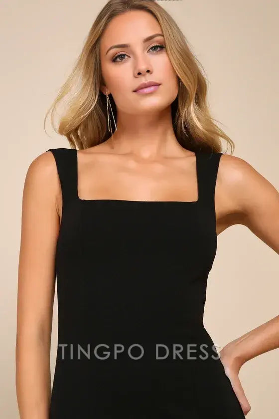 TingPo Wholesale Signature Elegance Inspiring Allure Black Square Neck Column Maxi Dress formal wear dresses