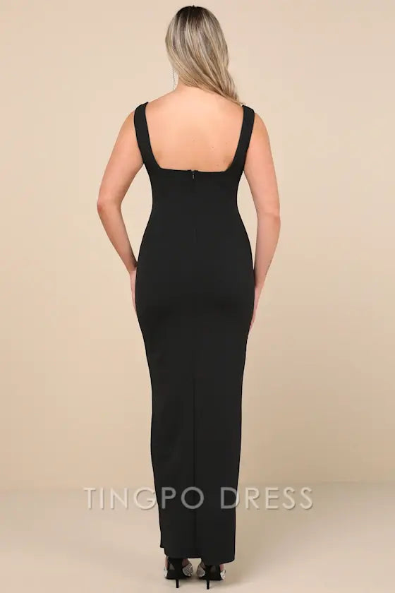 TingPo Wholesale Signature Elegance Inspiring Allure Black Square Neck Column Maxi Dress formal wear dresses