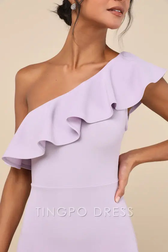 TingPo Wholesale Signature Elegance Last Forever Lavender One-Shoulder Ruffle Maxi Dress formal wear dresses