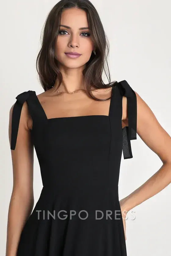 TingPo Wholesale Signature Elegance Love Me Forever Black Tie-Strap Square Neck Maxi Dress formal wear dresses