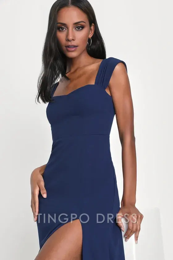 TingPo Wholesale Signature Elegance Magical Magnetism Navy Blue Off-the-Shoulder Maxi Dress formal wear dresses