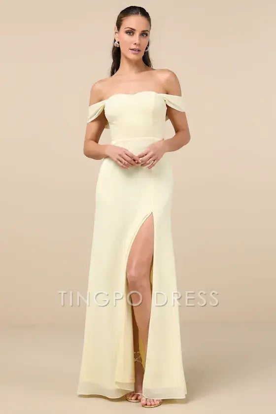 TingPo Wholesale Signature Elegance Magical Magnetism Pale Yellow Off-the-Shoulder Maxi Dress formal wear dresses