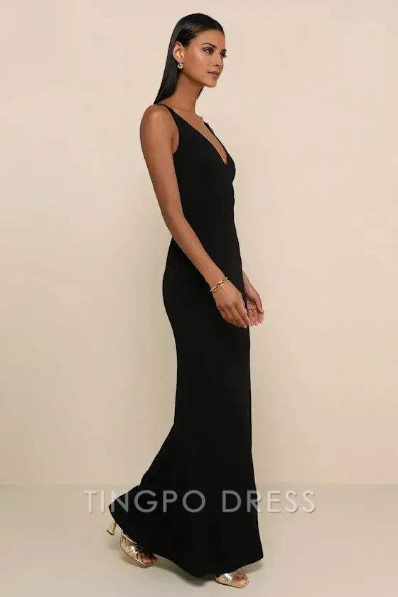 TingPo Wholesale Signature Elegance Melora Black Sleeveless Maxi Dress formal wear dresses
