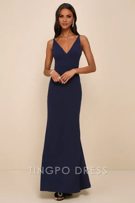 TingPo Wholesale Signature Elegance Melora Navy Blue Sleeveless Maxi Dress formal wear dresses
