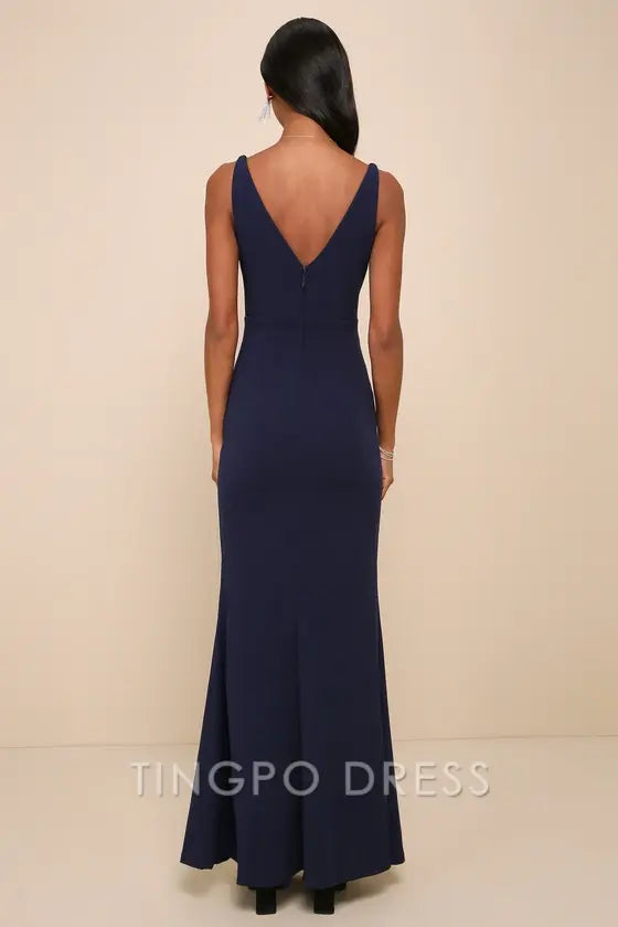TingPo Wholesale Signature Elegance Melora Navy Blue Sleeveless Maxi Dress formal wear dresses