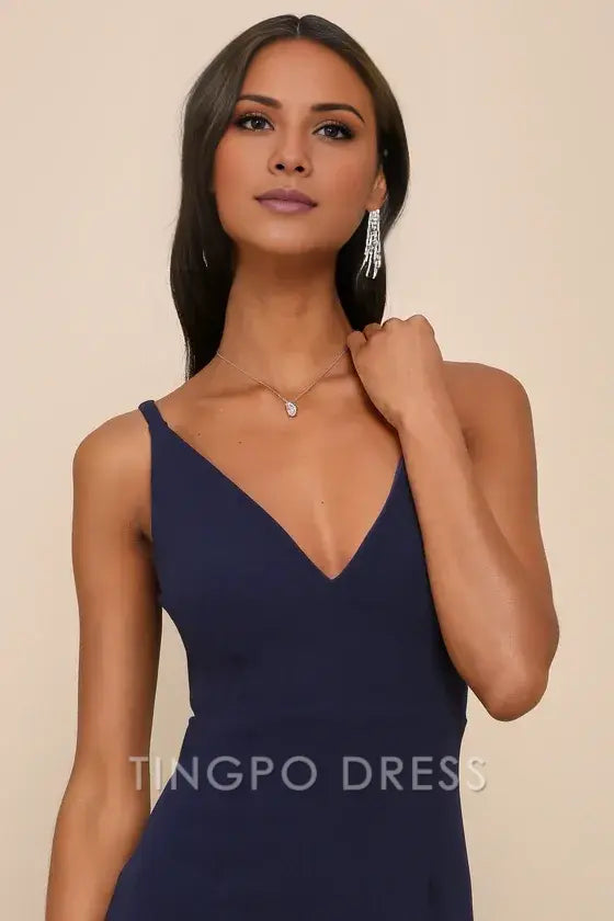 TingPo Wholesale Signature Elegance Melora Navy Blue Sleeveless Maxi Dress formal wear dresses