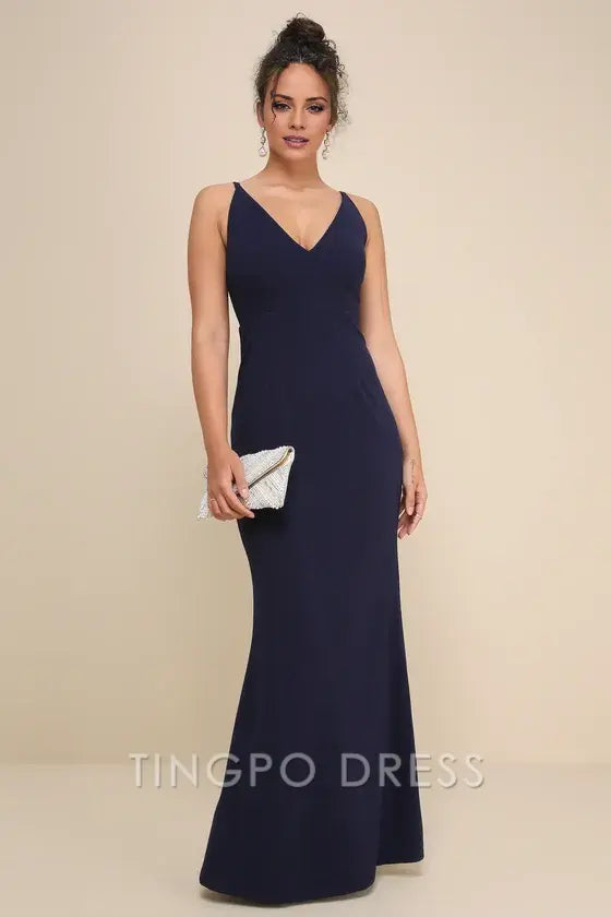 TingPo Wholesale Signature Elegance Melora Navy Blue Sleeveless Maxi Dress formal wear dresses