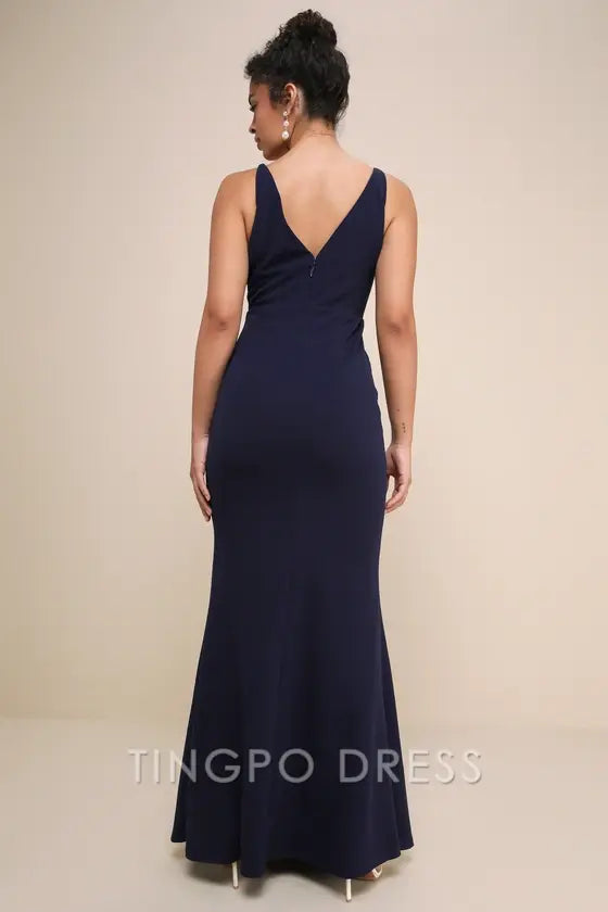 TingPo Wholesale Signature Elegance Melora Navy Blue Sleeveless Maxi Dress formal wear dresses