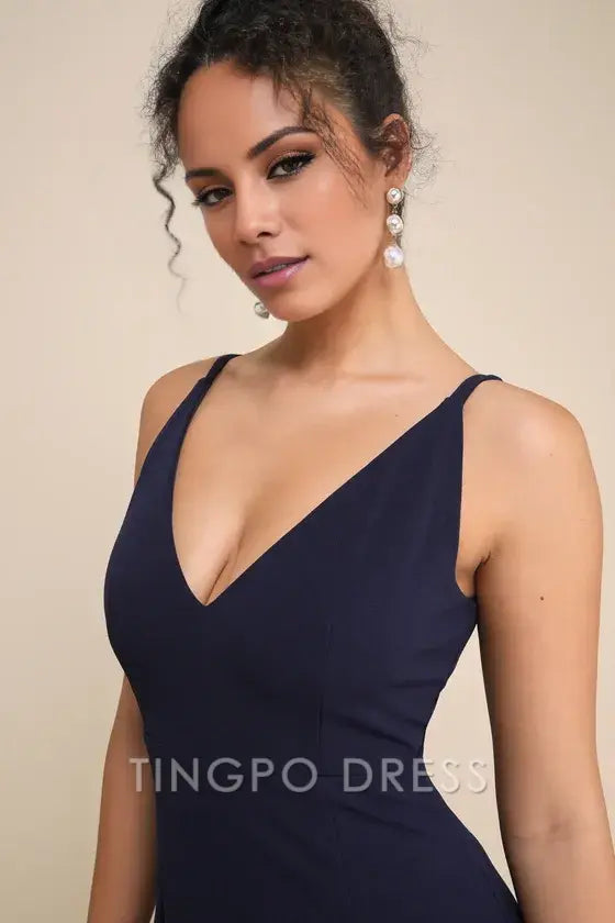 TingPo Wholesale Signature Elegance Melora Navy Blue Sleeveless Maxi Dress formal wear dresses