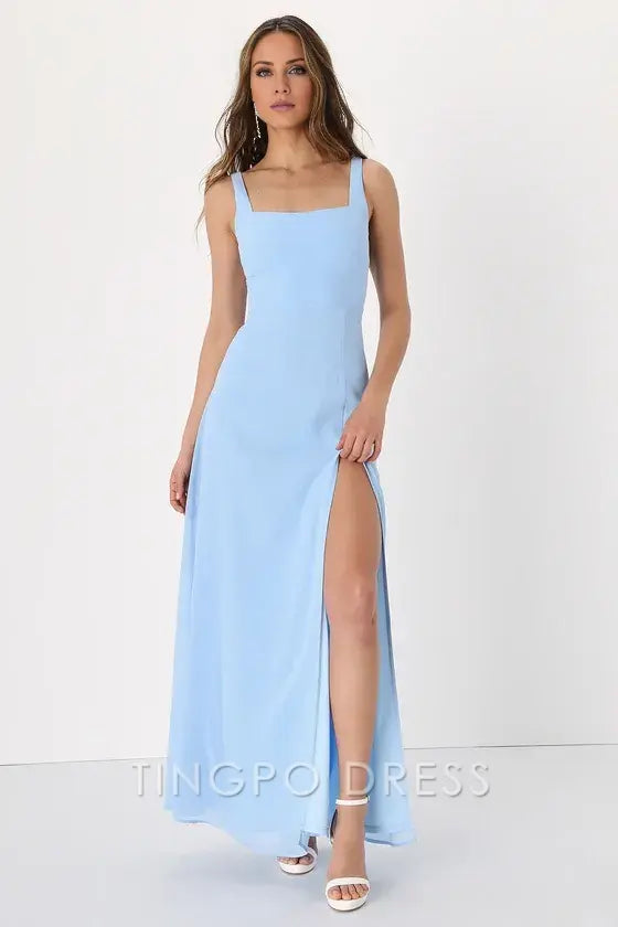TingPo Wholesale Signature Elegance Remarkable Arrival Powder Blue Sleeveless Maxi Dress formal wear dresses