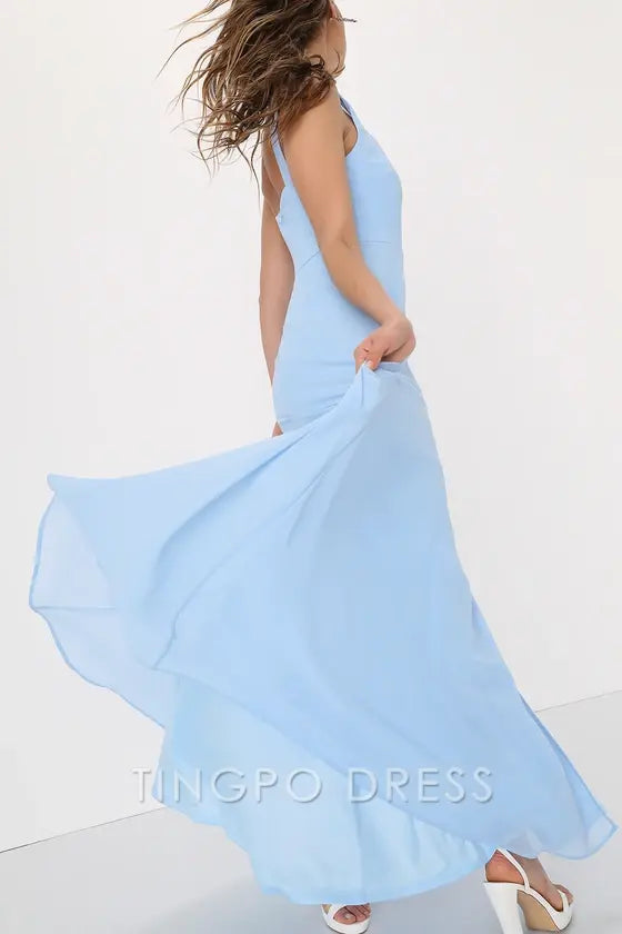 TingPo Wholesale Signature Elegance Remarkable Arrival Powder Blue Sleeveless Maxi Dress formal wear dresses