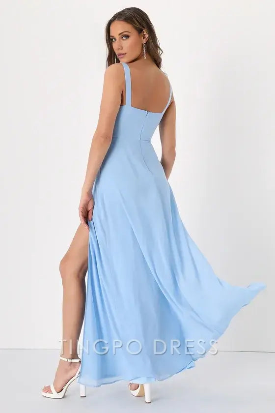 TingPo Wholesale Signature Elegance Remarkable Arrival Powder Blue Sleeveless Maxi Dress formal wear dresses