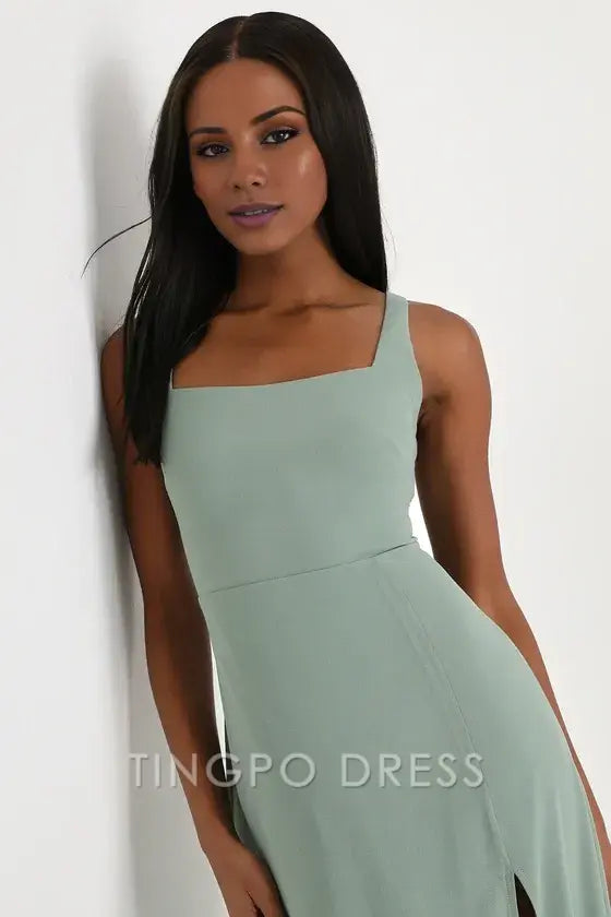 TingPo Wholesale Signature Elegance Remarkable Arrival Sage Brush Sleeveless Maxi Dress formal wear dresses