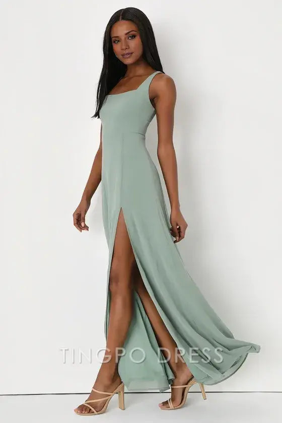 TingPo Wholesale Signature Elegance Remarkable Arrival Sage Brush Sleeveless Maxi Dress formal wear dresses