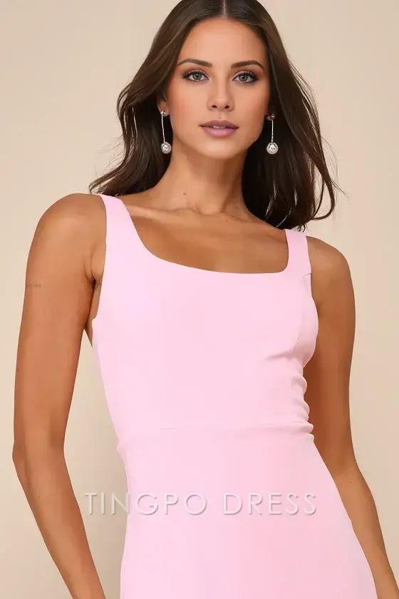 TingPo Wholesale Signature Elegance Romantic Destiny Light Pink Square Neck Trumpet Maxi Dress formal wear dresses