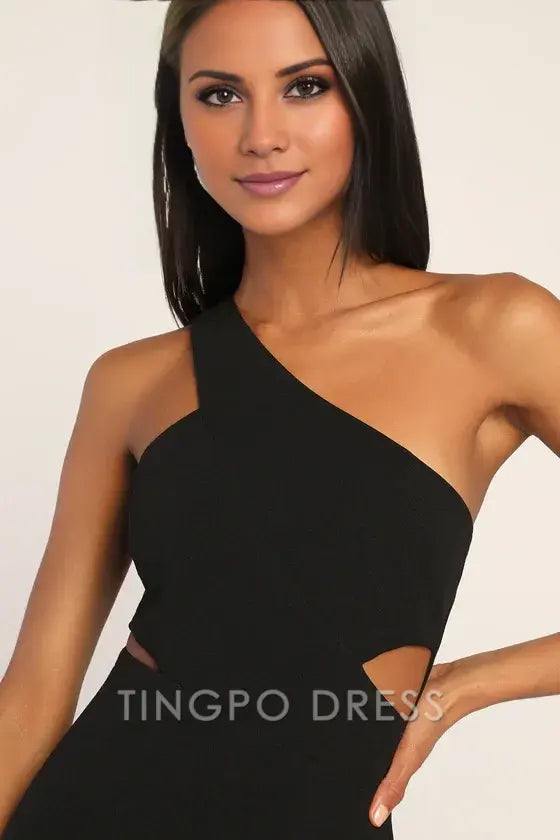 TingPo Wholesale Signature Elegance Show-Stopping Style Black One-Shoulder Cutout Maxi Dress formal wear dresses