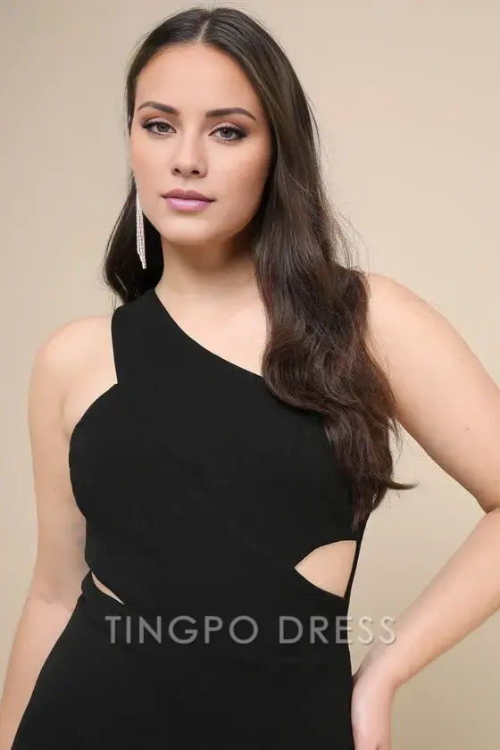 TingPo Wholesale Signature Elegance Show-Stopping Style Black One-Shoulder Cutout Maxi Dress formal wear dresses