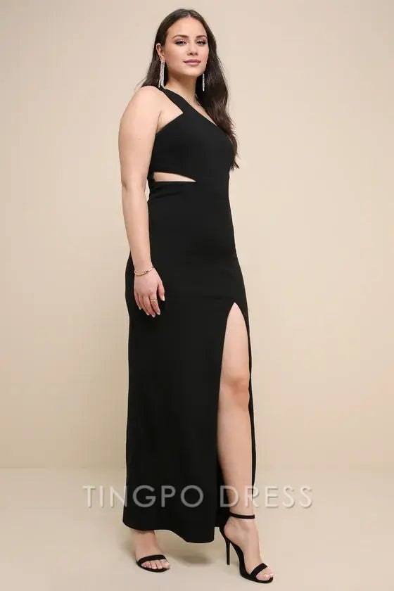 TingPo Wholesale Signature Elegance Show-Stopping Style Black One-Shoulder Cutout Maxi Dress formal wear dresses