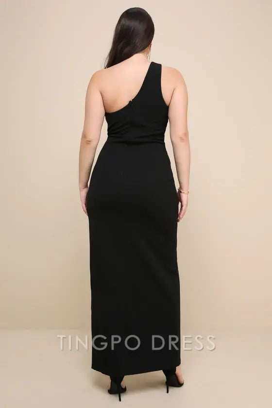TingPo Wholesale Signature Elegance Show-Stopping Style Black One-Shoulder Cutout Maxi Dress formal wear dresses