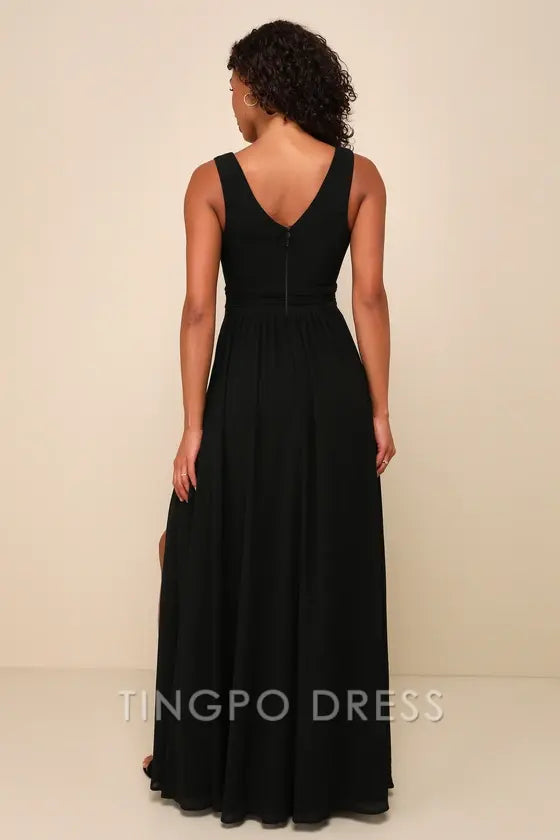TingPo Wholesale Signature Elegance Thoughts of Hue Black Surplice Maxi Dress formal wear dresses