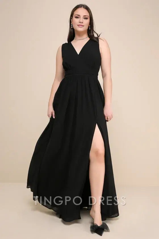 TingPo Wholesale Signature Elegance Thoughts of Hue Black Surplice Maxi Dress formal wear dresses