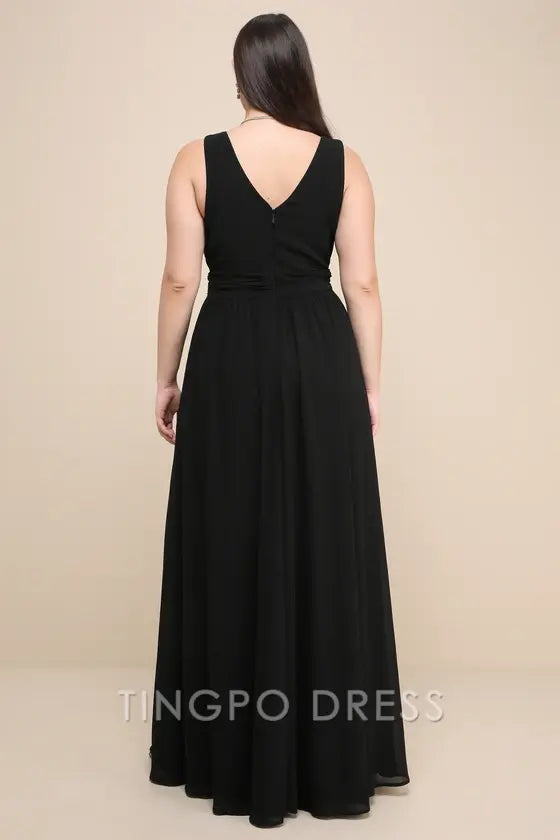 TingPo Wholesale Signature Elegance Thoughts of Hue Black Surplice Maxi Dress formal wear dresses